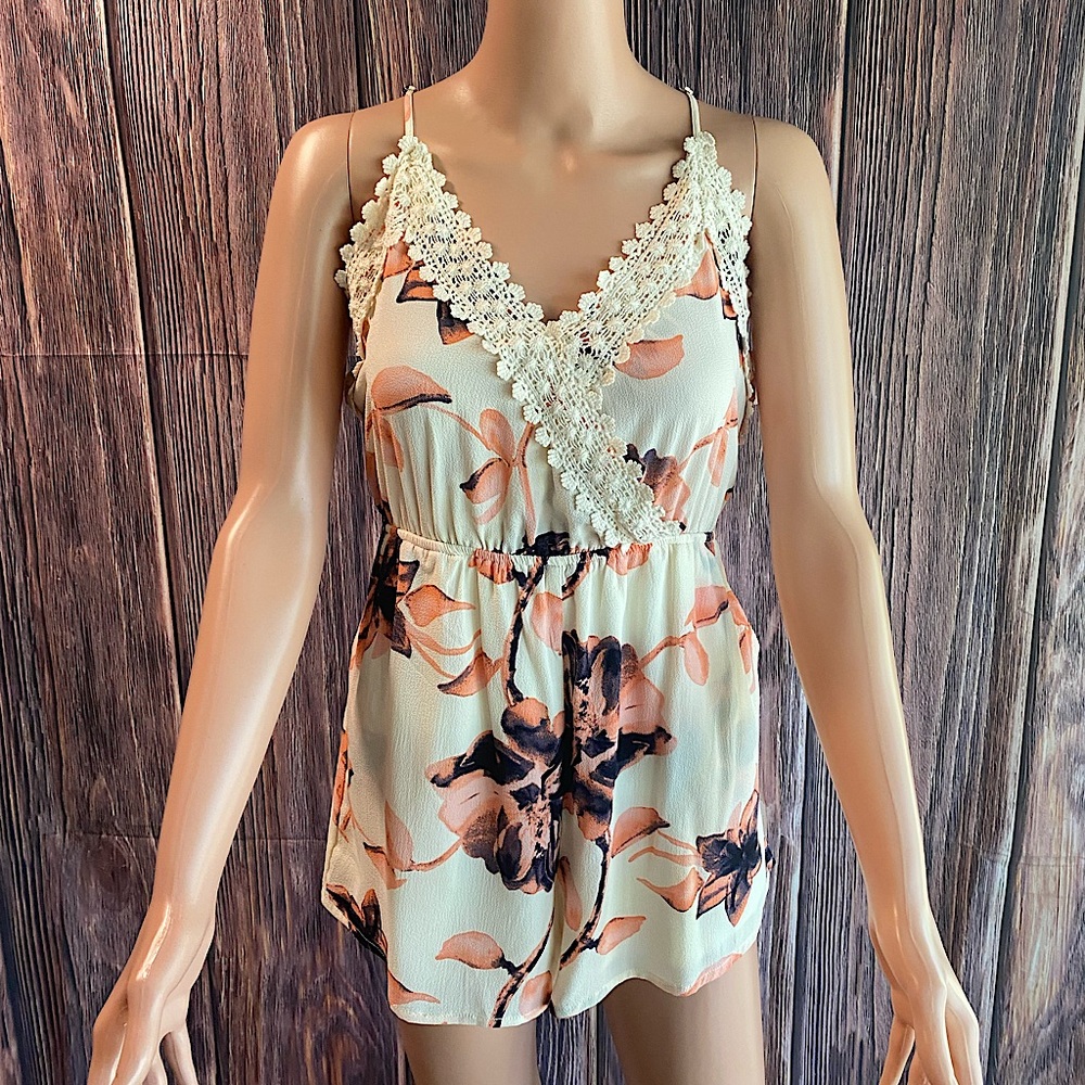 Love Tree size small lace lined cream pink purple floral boho cross back
